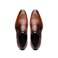Zelli Italia 55-112-CGN LEGERRA Hand Burnished Crocodile Print Monkstrap Cognac