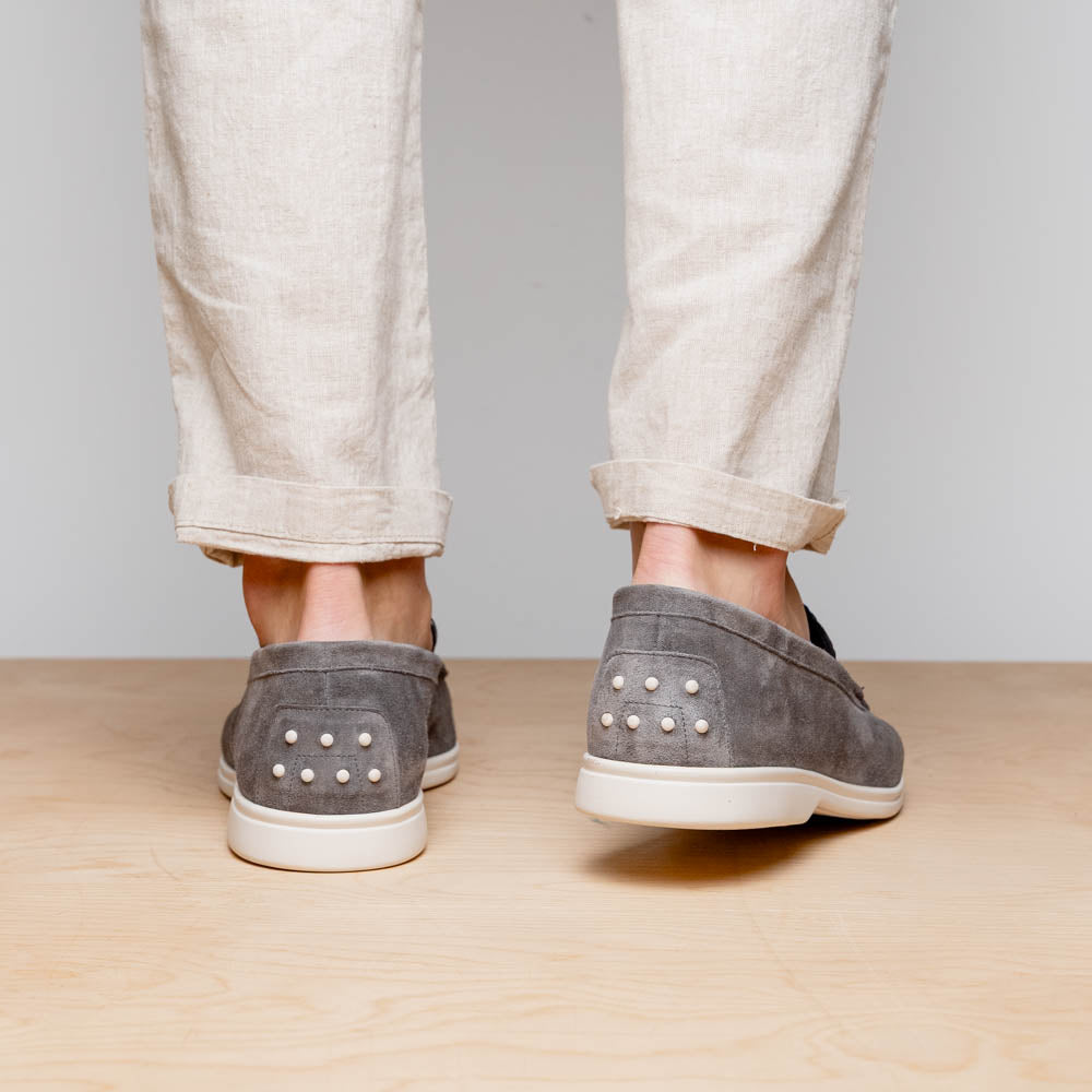 Zelli Italia 11-603-GRY BENE Sueded Italian Goatskin & Crocodile Loafer Grey