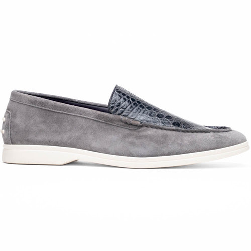 Zelli Italia 11-603-GRY BENE Sueded Italian Goatskin & Crocodile Loafer Grey