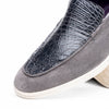 Zelli Italia 11-603-GRY BENE Sueded Italian Goatskin & Crocodile Loafer Grey