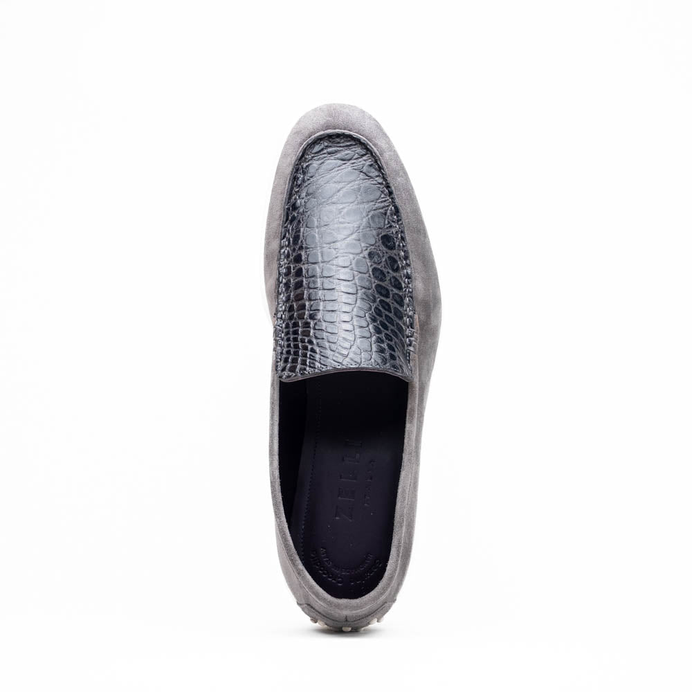 Zelli Italia 11-603-GRY BENE Sueded Italian Goatskin & Crocodile Loafer Grey