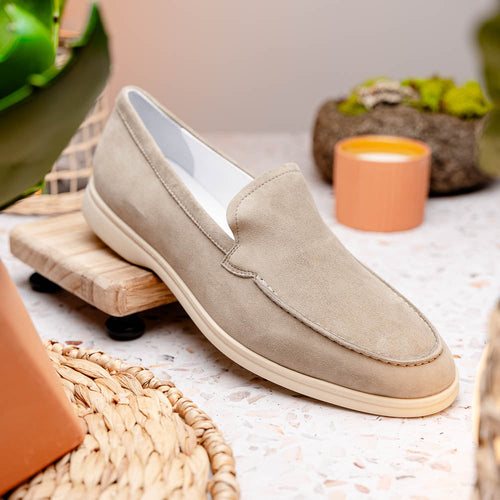 Zelli Italia 16-621-BON LIVORNO Sueded Italian Goatskin Loafer Bone