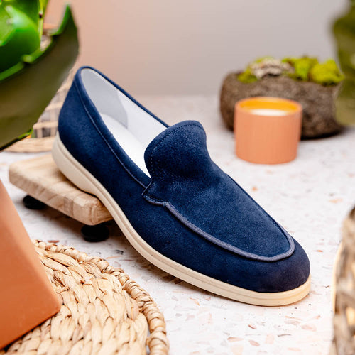 Zelli Italia 16-621-NVY LIVORNO Sueded Italian Goatskin Loafer Navy