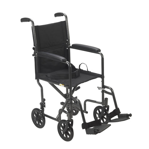 Lightweight Steel Transport Wheelchair, Fixed Full Arms, 19" Seat RIO Medical Supplies