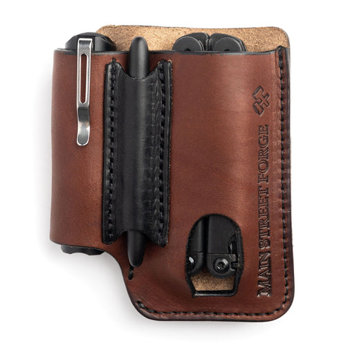 Leather EDC Pouch - Belt clip Multitool, Flashlight & Pen Sheath Main Street Forge