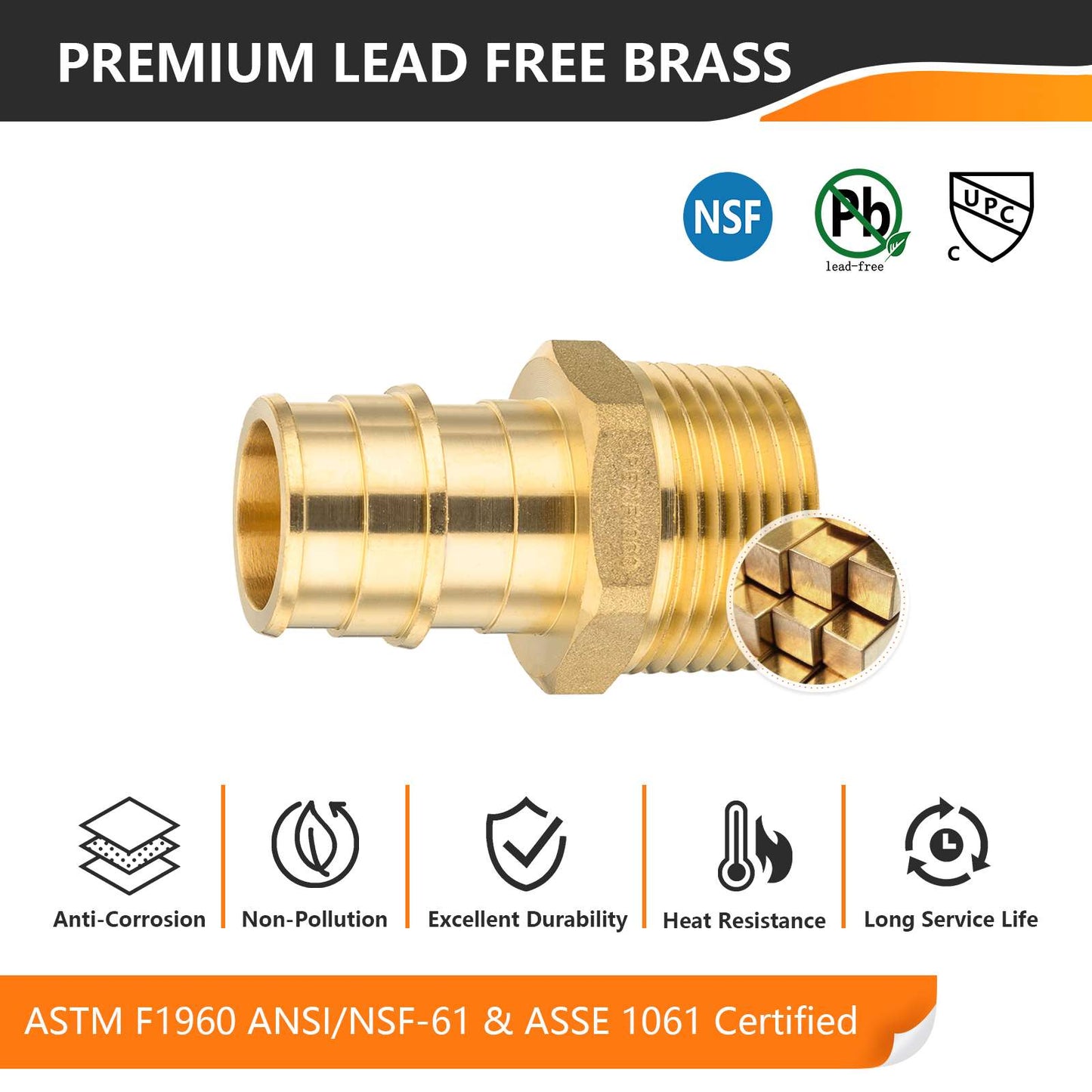 PEX A Full Flow Expansion Adapter 1" PEX x 1" Male Threaded F1960 Adapter (Lead Free)