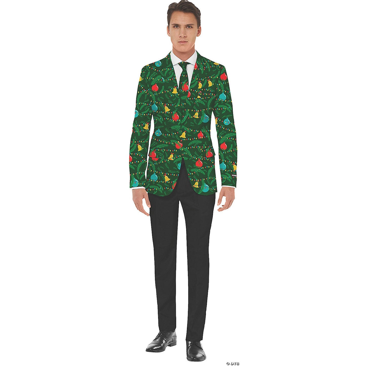Men's Green Christmas Jacket & Tie - Large
