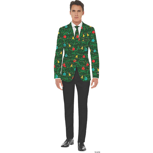 Men's Green Christmas Jacket & Tie - Medium
