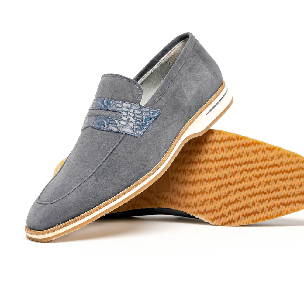 Zelli Italia 11-020-GRY MEO 3 Sueded Goatskin Penny Loafer, Gray