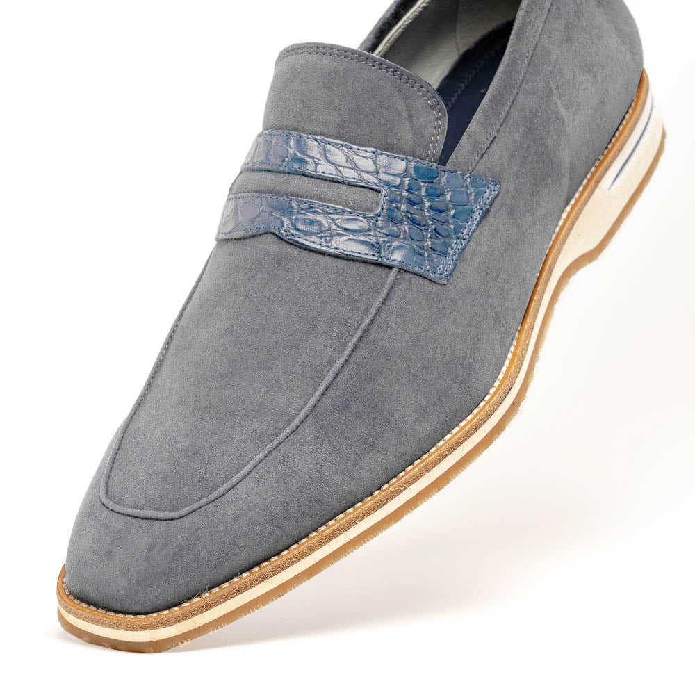 Zelli Italia 11-020-GRY MEO 3 Sueded Goatskin Penny Loafer, Gray