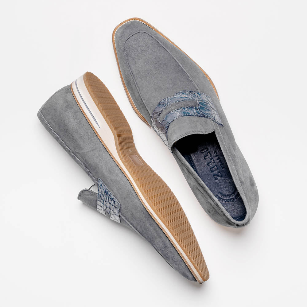 Zelli Italia 11-020-GRY MEO 3 Sueded Goatskin Penny Loafer, Gray