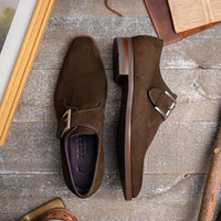 Zelli Italia 56-110-DBR Hebilla Monk Strap Italian Suede Calfskin Dark Brown