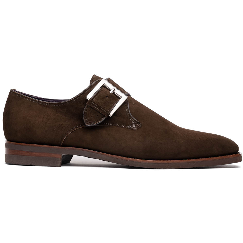 Zelli Italia 56-110-DBR Hebilla Monk Strap Italian Suede Calfskin Dark Brown