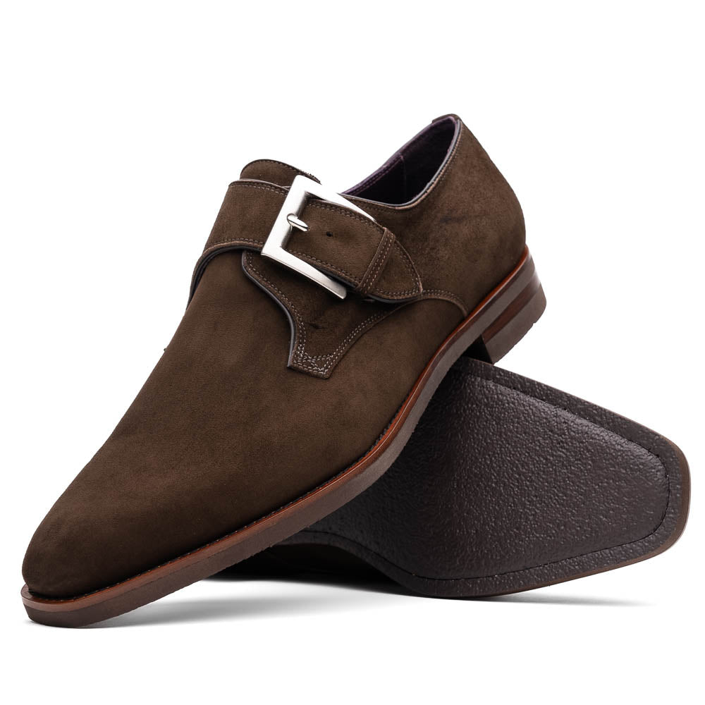 Zelli Italia 56-110-DBR Hebilla Monk Strap Italian Suede Calfskin Dark Brown