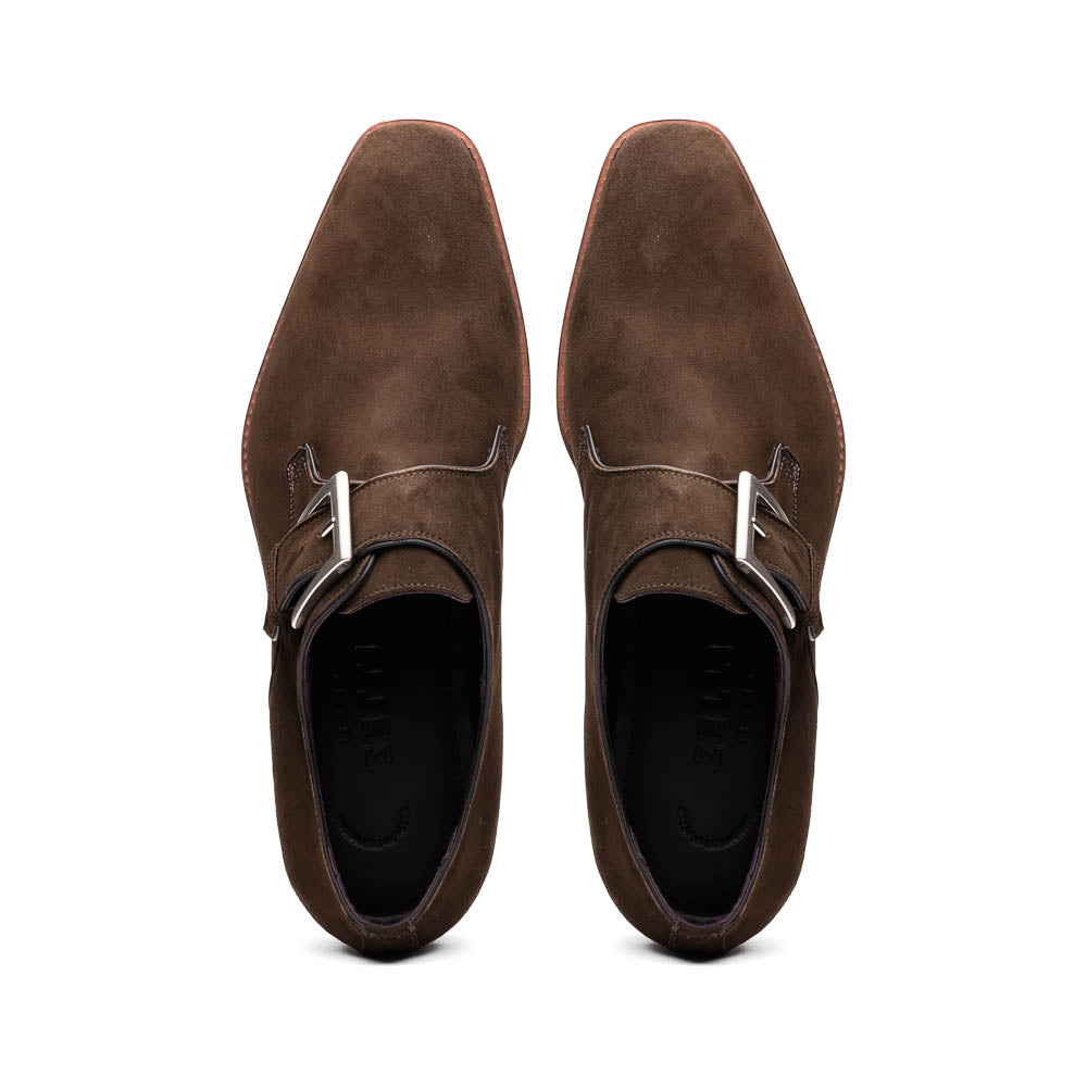 Zelli Italia 56-110-DBR Hebilla Monk Strap Italian Suede Calfskin Dark Brown