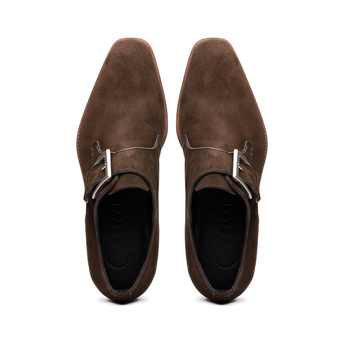 Zelli Italia 56-110-DBR Hebilla Monk Strap Italian Suede Calfskin Dark Brown