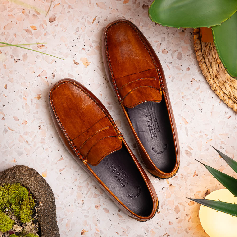 Zelli Italia 35-115-CGN MONZA Hand Burnished Italian Calfskin Driving Loafers