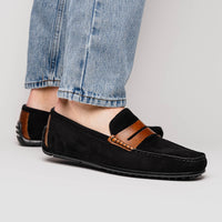 Zelli Italia 36-300-BLK MONZA Sueded Italian Calfskin Driver Black / Chestnut