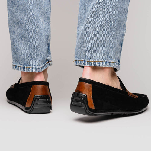 Zelli Italia 36-300-BLK MONZA Sueded Italian Calfskin Driver Black / Chestnut