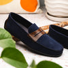 Zelli Italia 36-300-NVY MONZA Sueded Italian Calfskin Driver Navy / Chestnut