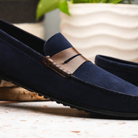 Zelli Italia 36-300-NVY MONZA Sueded Italian Calfskin Driver Navy / Chestnut