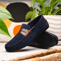 Zelli Italia 36-300-NVY MONZA Sueded Italian Calfskin Driver Navy / Chestnut