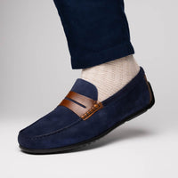Zelli Italia 36-300-NVY MONZA Sueded Italian Calfskin Driver Navy / Chestnut