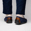 Zelli Italia 36-300-NVY MONZA Sueded Italian Calfskin Driver Navy / Chestnut