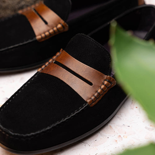 Zelli Italia 36-300-BLK MONZA Sueded Italian Calfskin Driver Black / Chestnut