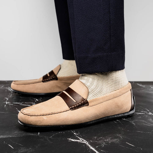 Zelli Italia 36-300-BON MONZA Sueded Italian Calfskin Driver Bone / Chestnut