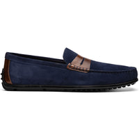 Zelli Italia 36-300-NVY MONZA Sueded Italian Calfskin Driver Navy / Chestnut