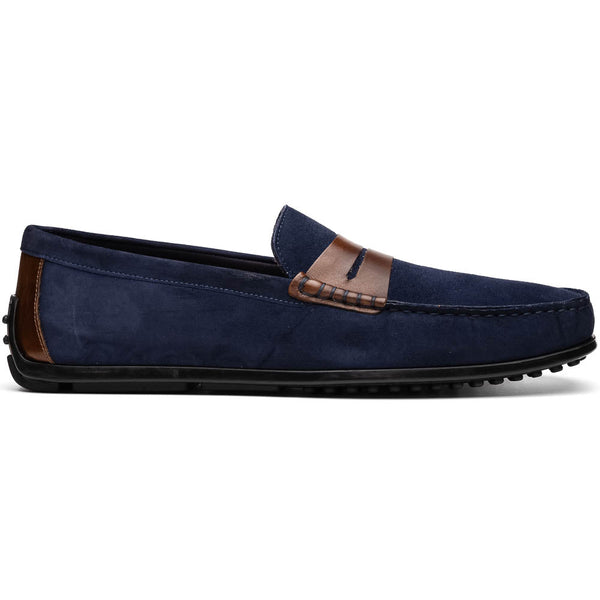 Zelli Italia 36-300-NVY MONZA Sueded Italian Calfskin Driver Navy / Chestnut