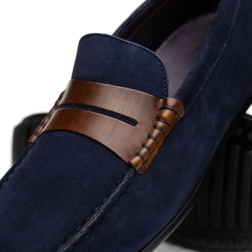 Zelli Italia 36-300-NVY MONZA Sueded Italian Calfskin Driver Navy / Chestnut