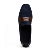 Zelli Italia 36-300-NVY MONZA Sueded Italian Calfskin Driver Navy / Chestnut