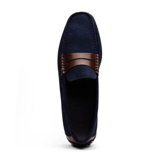 Zelli Italia 36-300-NVY MONZA Sueded Italian Calfskin Driver Navy / Chestnut