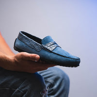 Zelli Italia 31-160-DNM MONZA Sueded Calfskin with Crocodile Driver Denim