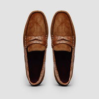 Zelli Italia 31-160-CGN MONZA Sueded Calfskin with Crocodile Driver, Cognac