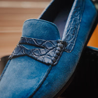 Zelli Italia 31-160-DNM MONZA Sueded Calfskin with Crocodile Driver Denim