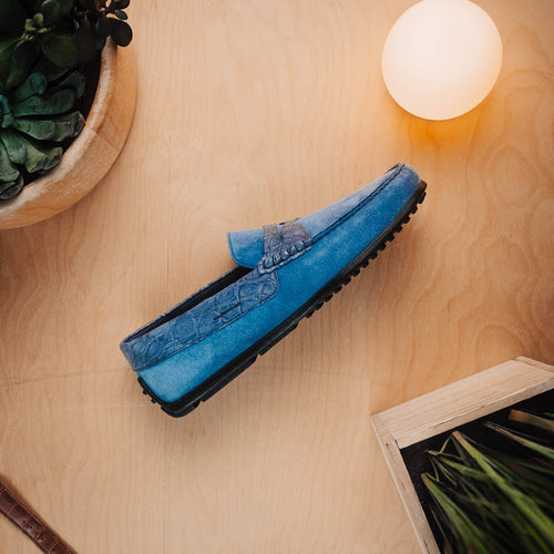 Zelli Italia 31-160-DNM MONZA Sueded Calfskin with Crocodile Driver Denim