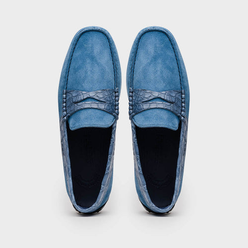 Zelli Italia 31-160-DNM MONZA Sueded Calfskin with Crocodile Driver Denim