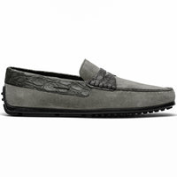 Zelli Italia 31-160-GRY MONZA Sueded Calfskin with Crocodile Driver, Grey