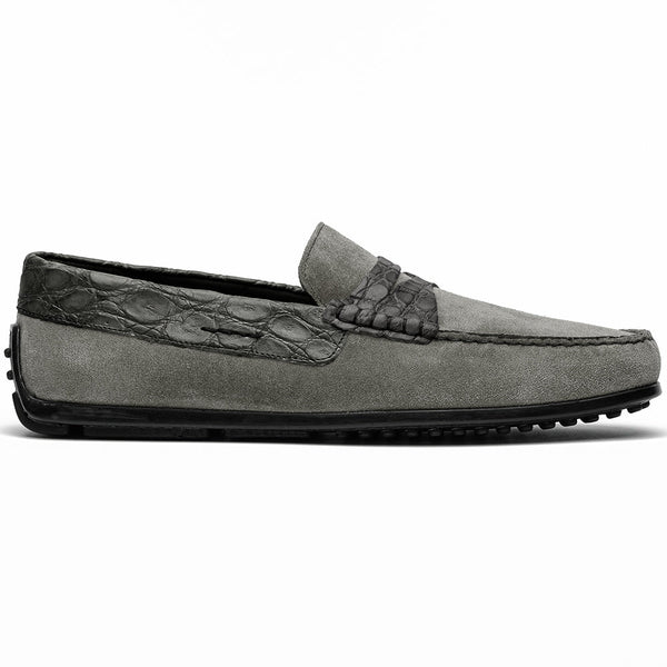 Zelli Italia 31-160-GRY MONZA Sueded Calfskin with Crocodile Driver, Grey