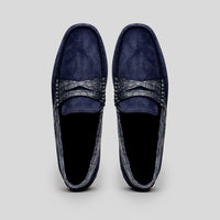 Zelli Italia 31-160-NVY MONZA Sueded Calfskin with Crocodile Driver, Navy