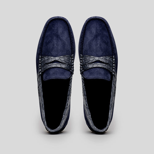 Zelli Italia 31-160-NVY MONZA Sueded Calfskin with Crocodile Driver, Navy