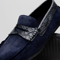Zelli Italia 31-160-NVY MONZA Sueded Calfskin with Crocodile Driver, Navy