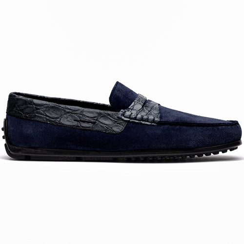 Zelli Italia 31-160-NVY MONZA Sueded Calfskin with Crocodile Driver, Navy
