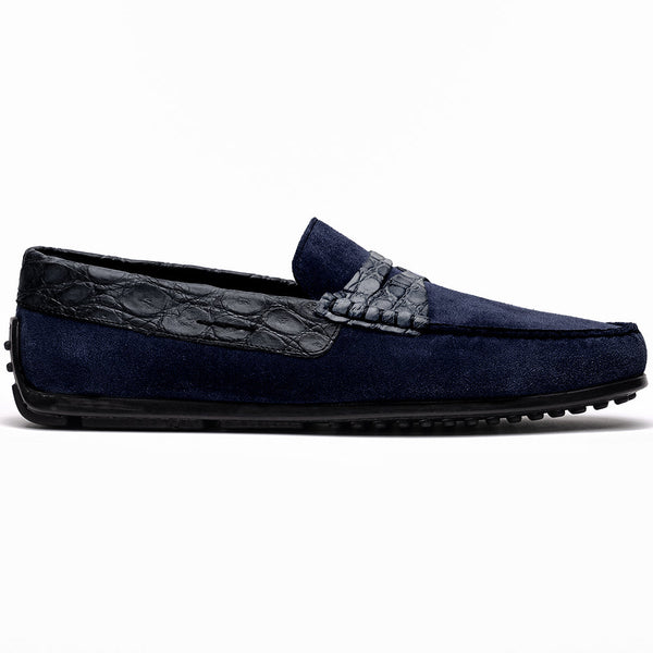 Zelli Italia 31-160-NVY MONZA Sueded Calfskin with Crocodile Driver, Navy
