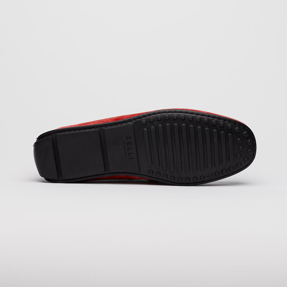 Zelli Italia 31-160-RED MONZA Sueded Calfskin with Crocodile Driver, Red