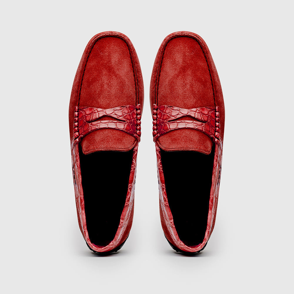 Zelli Italia 31-160-RED MONZA Sueded Calfskin with Crocodile Driver, Red