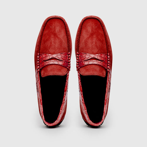 Zelli Italia 31-160-RED MONZA Sueded Calfskin with Crocodile Driver, Red